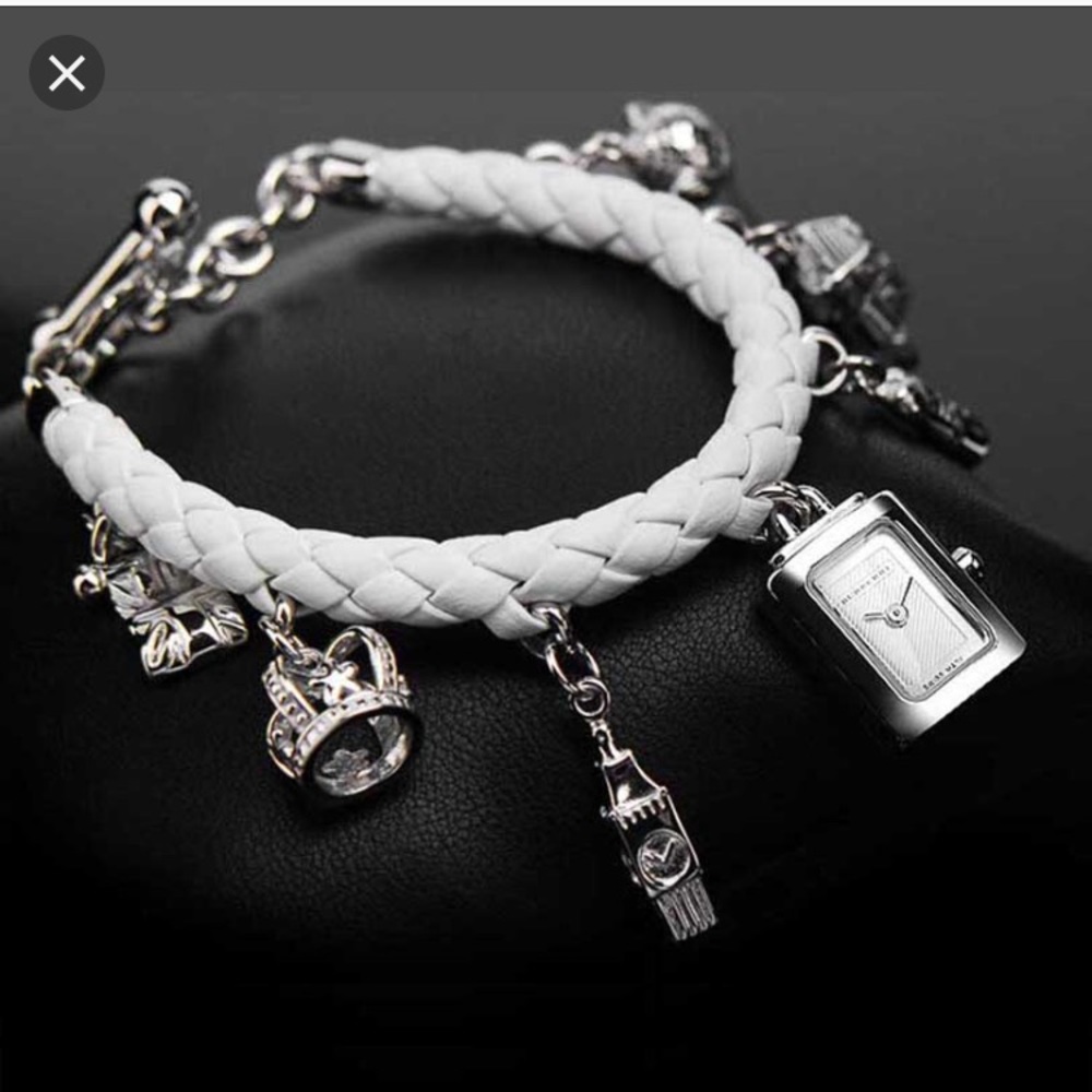 Burberry Sterling Silver Charm Bracelet Watch